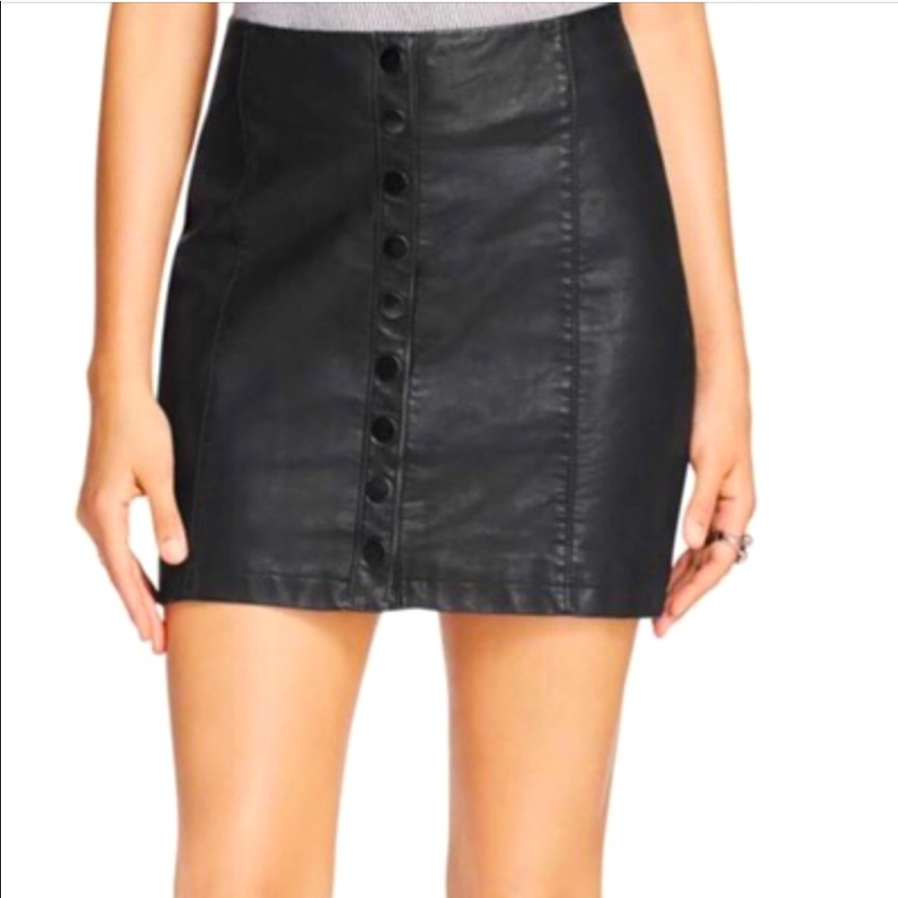 Free People Vegan Leather Black Button Up Skirt
